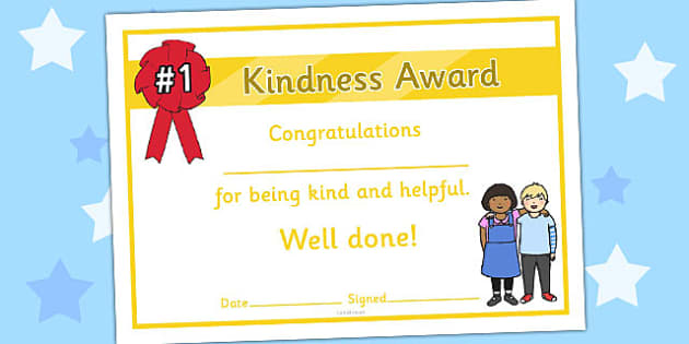 Kindness Award Certificate - kindness award certificates