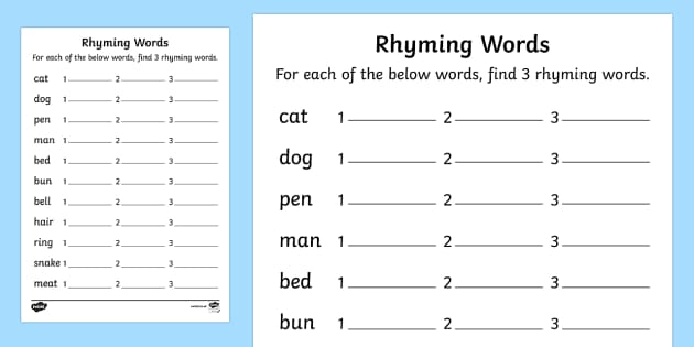 Printables Rhyming Words For Grade 1 Worksheets rhyming words worksheet worksheets work sheet words