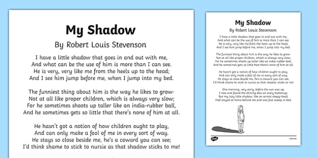 My Shadow by Robert Louis Stevenson Poem Print-Out