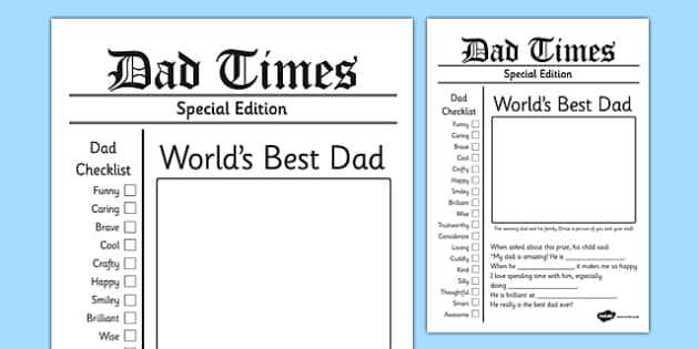 Father's Day Newspaper Keepsake Template - fathers day