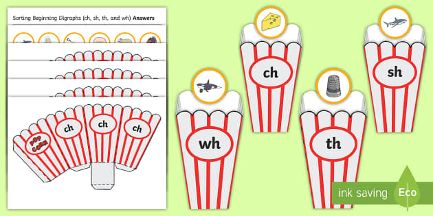 Sorting beginning digraphs ch, sh, th and wh Cut-Outs