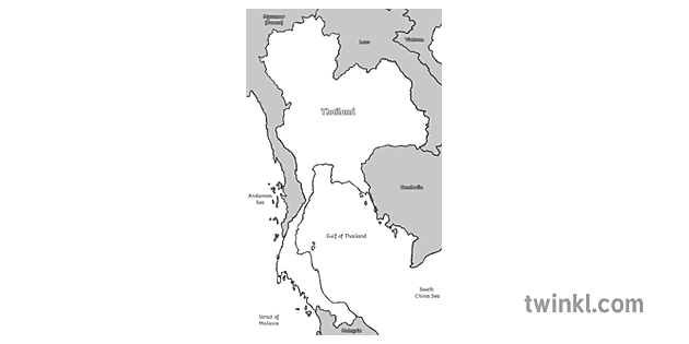 Peta Of Thailand Geografi Ks Hitam Putih Illustration Twinkl The Best