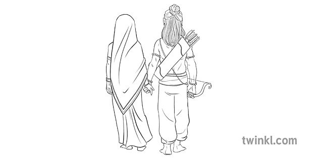 Rama And Sita Walking Away Rama And Sita Divali Hinduism Ks2 Black And