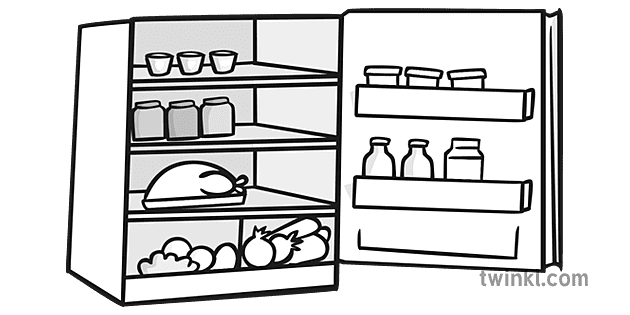 buzdolabıyla dolu gıda siyah beyaz Illustration Twinkl