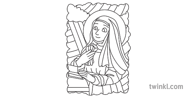 St Monica Coloring Page Black And White Rgb Ver 1 Illustration Twinkl