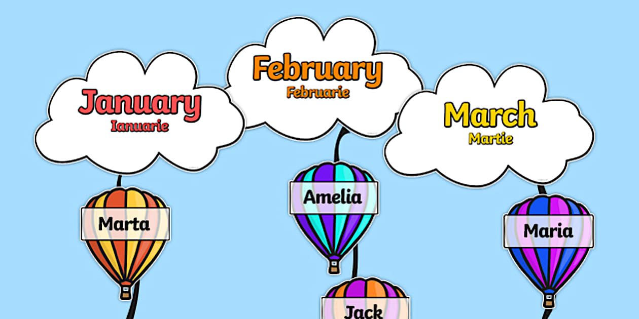 Editable Hot Air Balloon Birthday Display Romanian Twinkl