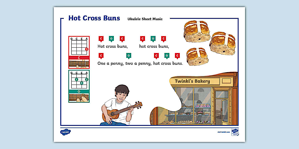 Hot Cross Buns Ukulele Sheet Music Teacher Made