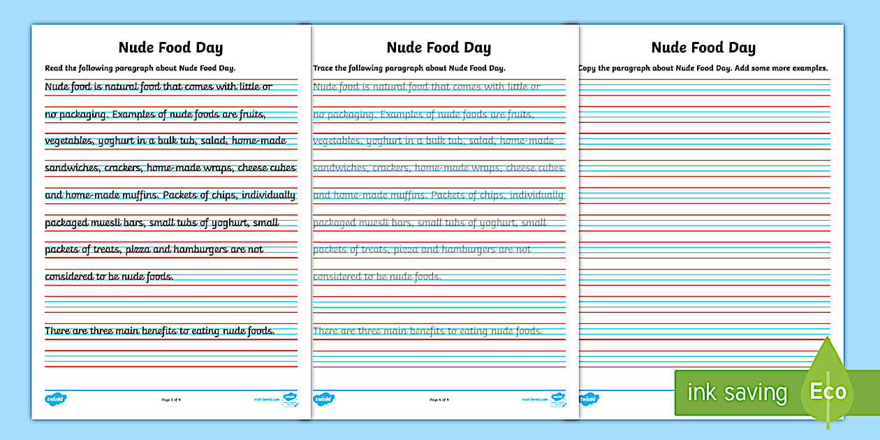 Nude Food Day Handwriting Practice Years Worksheet