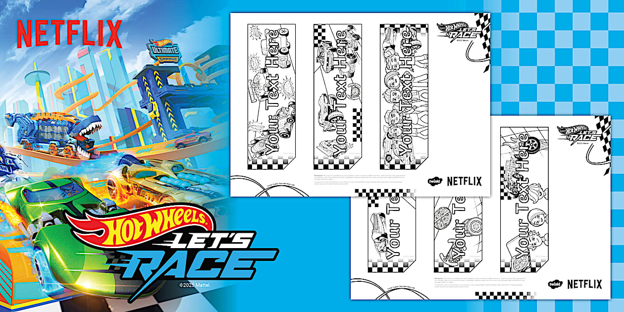 Hot Wheels Editable Colouring Bookmarks