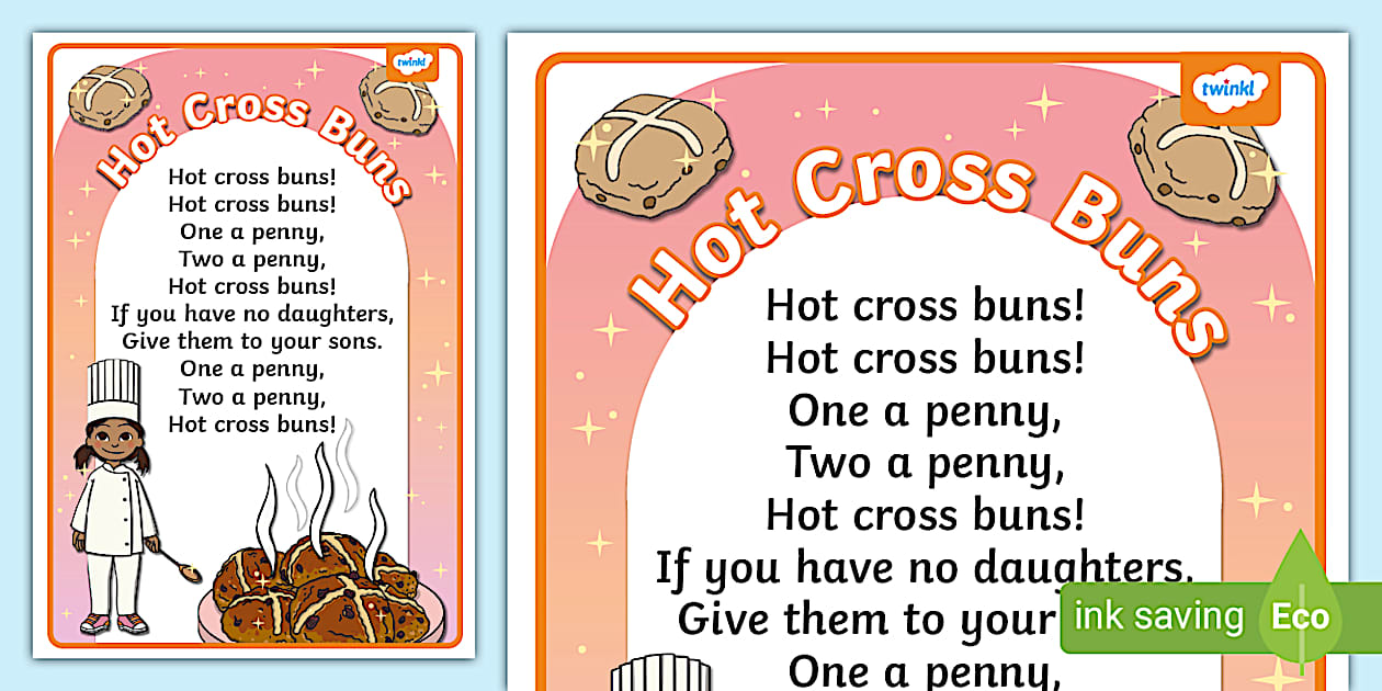 Editable Hot Cross Buns Nursery Rhyme Poster Twinkl