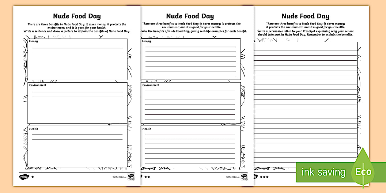 Nude Food Day Writing Differentiated Worksheet Worksheet