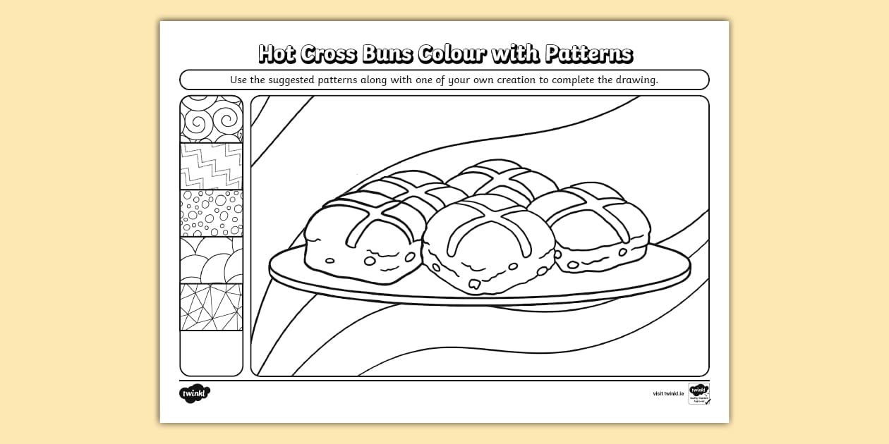 Hot Cross Buns Colour With Patterns Activity Twinkl