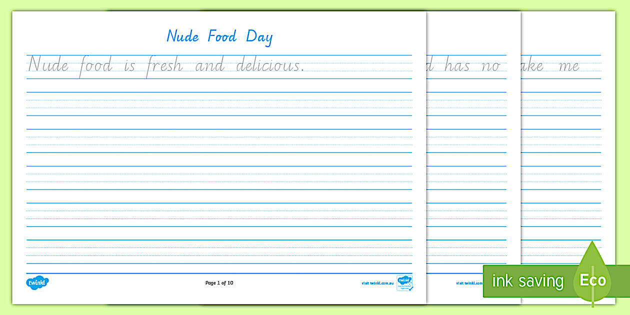 Cursive Nude Food Day Handwriting Practice Year Worksheet