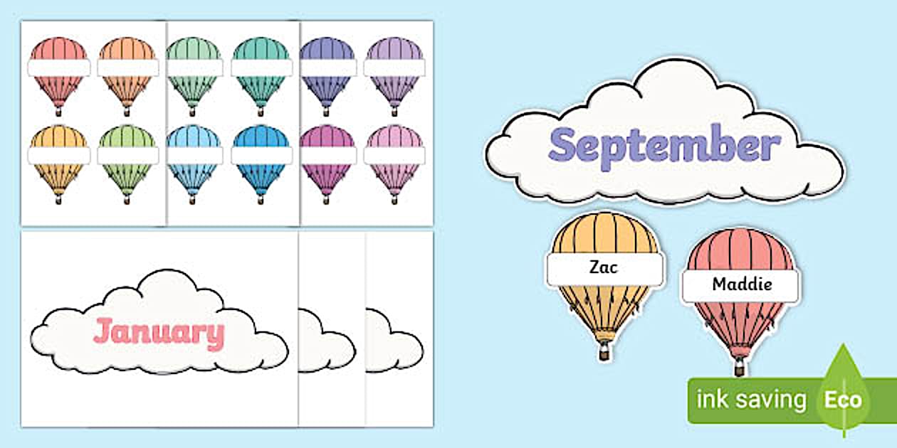 Hot Air Balloon Class Birthday Display Primary Resources