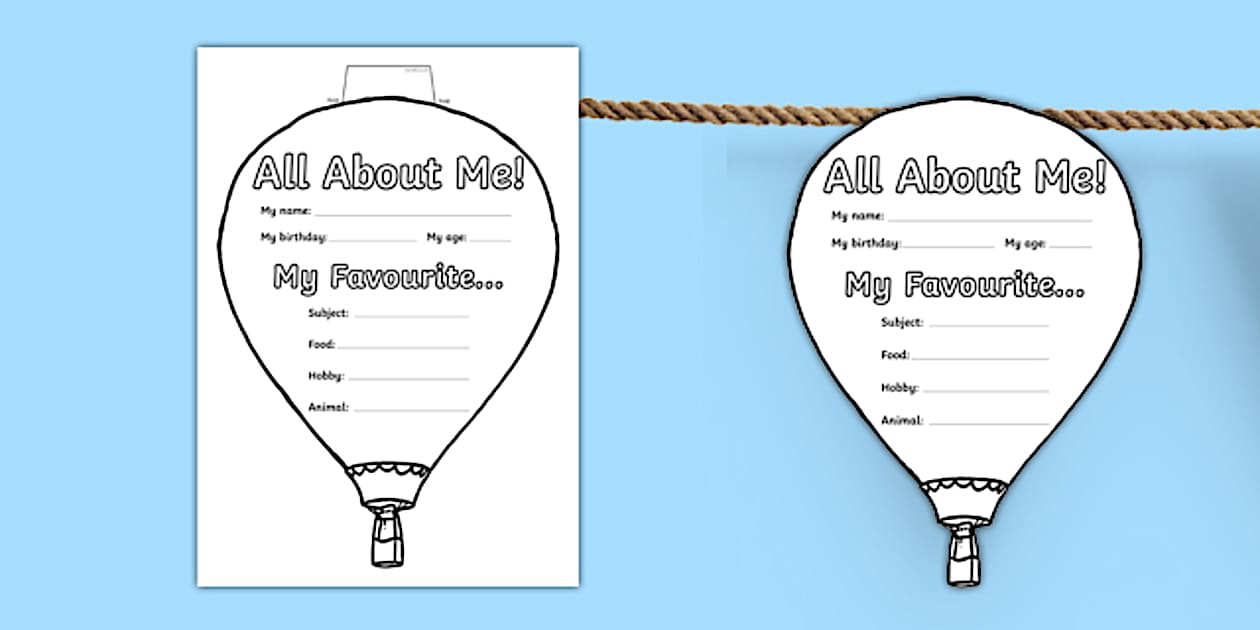 All About Me Bunting Hot Air Balloon Themed Class Activity