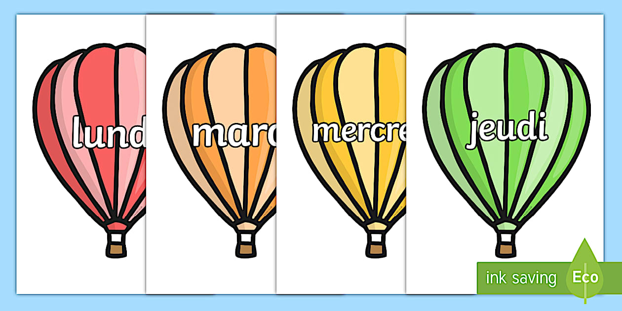 Black And White Days Of The Week On Hot Air Balloons Plain French