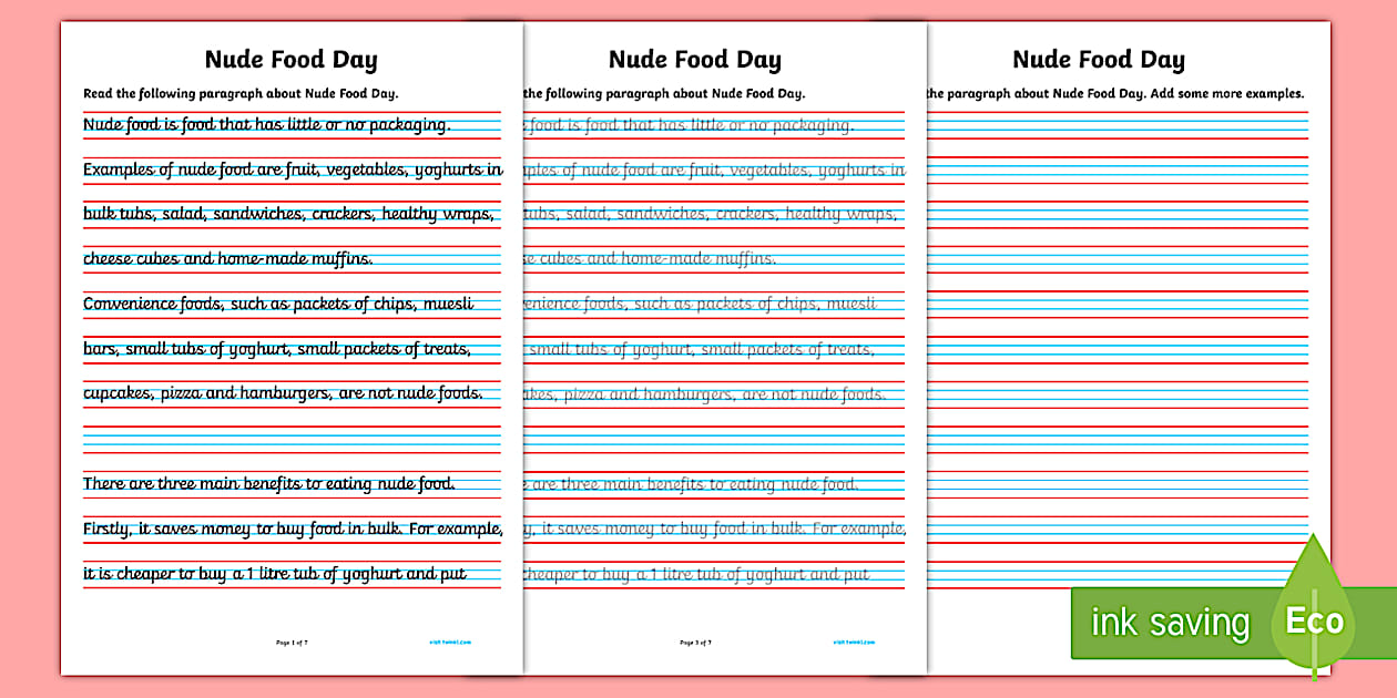 Nude Food Day Handwriting Practice Years 3 4 Worksheet