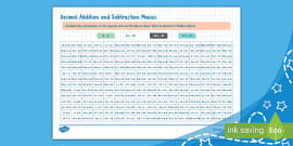 Spring Themed Addition And Subtraction Of Decimals Maths Mosaic Worksheet