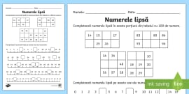 Completează numerele lipsă Fișă de lucru numerele 1 100