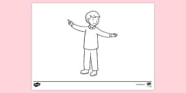 FREE Boy Stood Stretching Hand To The Right Colouring Sheets