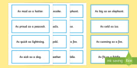 Similes Flashcards Primary Resources Professor Feito