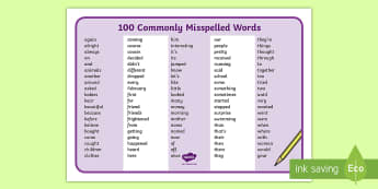 Commonly Misspelled Words Ks Spelling Twinkl