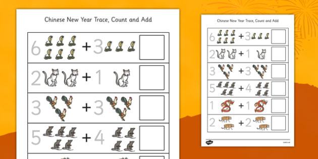 Chinese New Year Trace Count And Add Worksheet Worksheet Maths