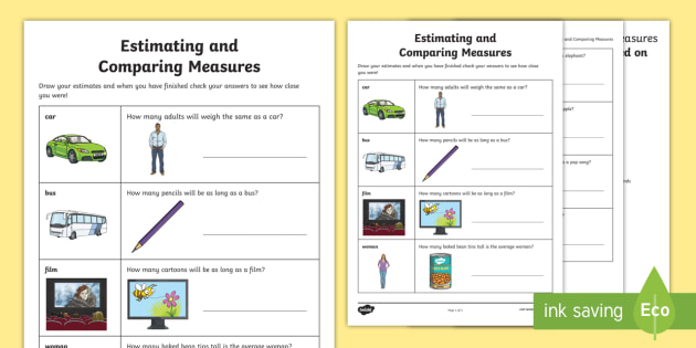 Estimating And Comparing Measures Worksheet Worksheet