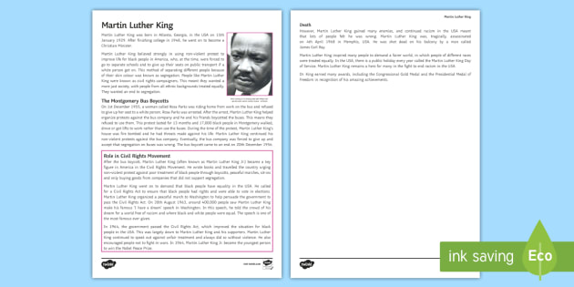 Martin Luther King Fact File