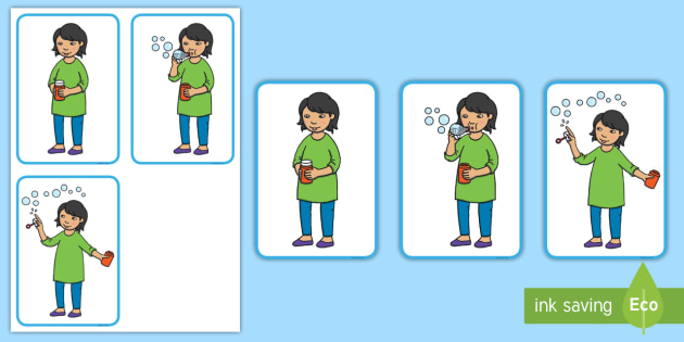 3 Step Sequencing Cards Blowing Bubbles Teacher Made