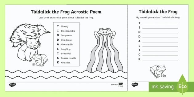 tiddalick the frog acrostic poem writing template