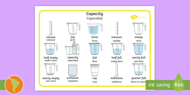 Capacity Word Mat English Spanish Teacher Made