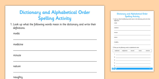 Dictionary Definitions And Alphabetical Order Activity Activity