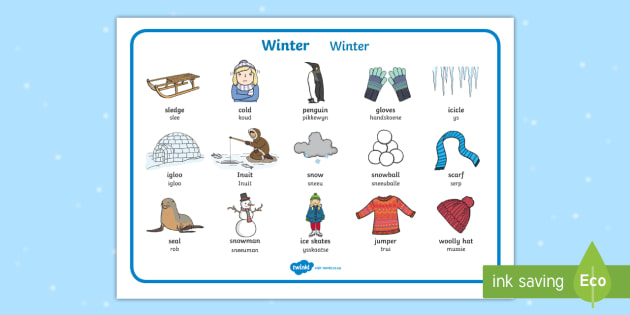 Winter Word Mat English Afrikaans Teacher Made