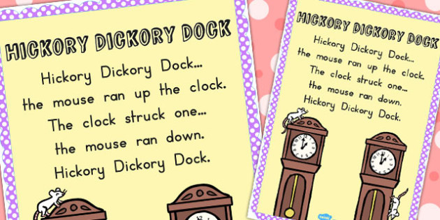 Hickory Dickory Dock Nursery Rhyme Poster Banner Display