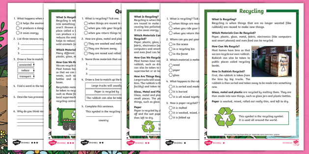 Recycling Reading Comprehension Differentiated Pdf