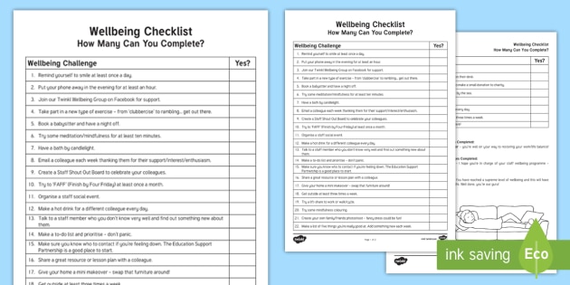 Staff Wellbeing Challenge Checklist Teacher Made