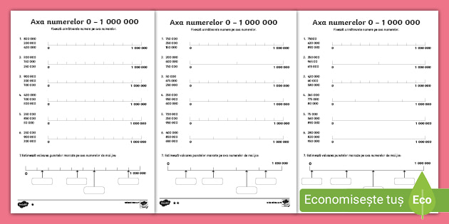 Completează axa numerelor până la 1 000 000 Fișă de lucru