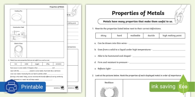 Properties Of Metals Worksheet Grade South Africa