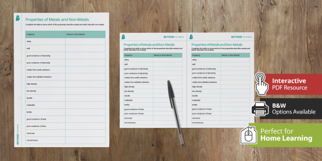 Properties Of Metals And Non Metals Worksheet Beyond
