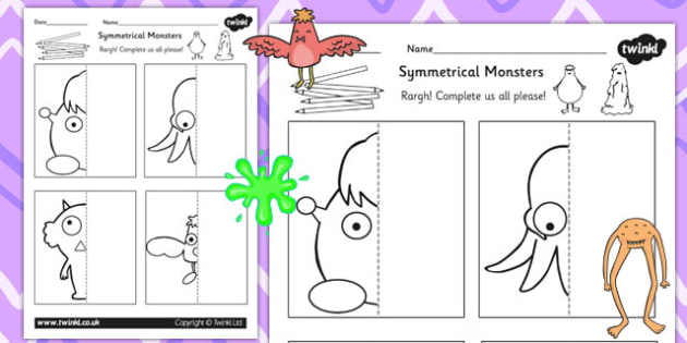 Monster Symmetry Worksheet Teacher Made Resource Twinkl