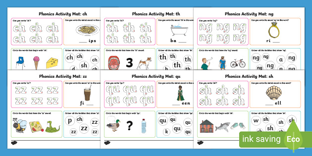 EYFS Phase 3 Zz Qu Sh Ch Th Ng Phonics Activity Mats