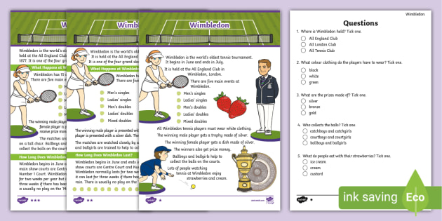 KS1 Wimbledon Differentiated Reading Comprehension Activity