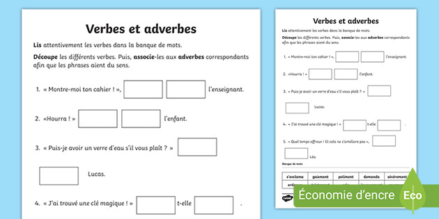 Fiche d activités Verbes et adverbes teacher made