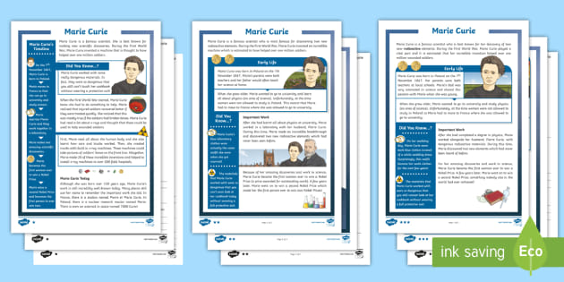 Lks Marie Curie Differentiated Reading Comprehension Activity