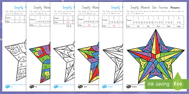 Matariki Simplifying Fractions Worksheets Teacher Made