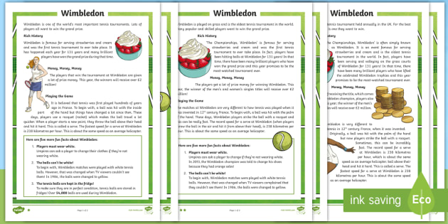 Lks Wimbledon Differentiated Reading Comprehension Activity