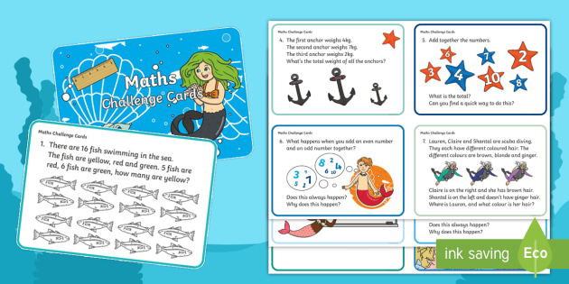 Under The Sea Themed KS1 Maths Challenge Cards