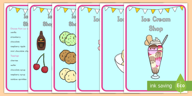 Ice Cream Shop Dramatic Play Menu Posters Teacher Made