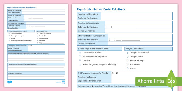 Registro de Información del Estudiante teacher made